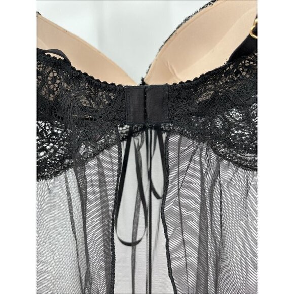 Victorias Secret Black Lace 34C Babydoll Lingerie Gold Accents Chemise 329863093 - Picture 6 of 10
